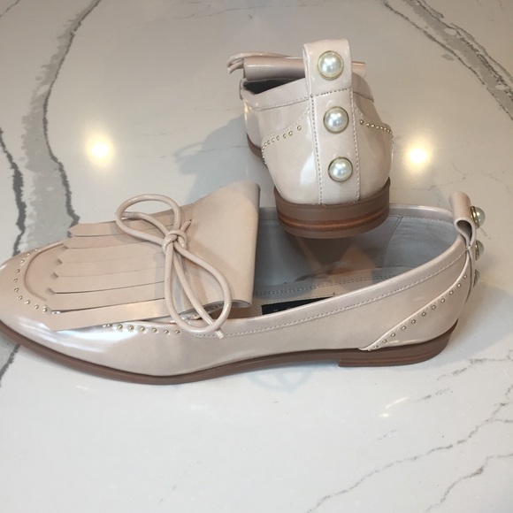 Zara Shoes - Patent Nude Fringe Loafers w/Pearled Heels